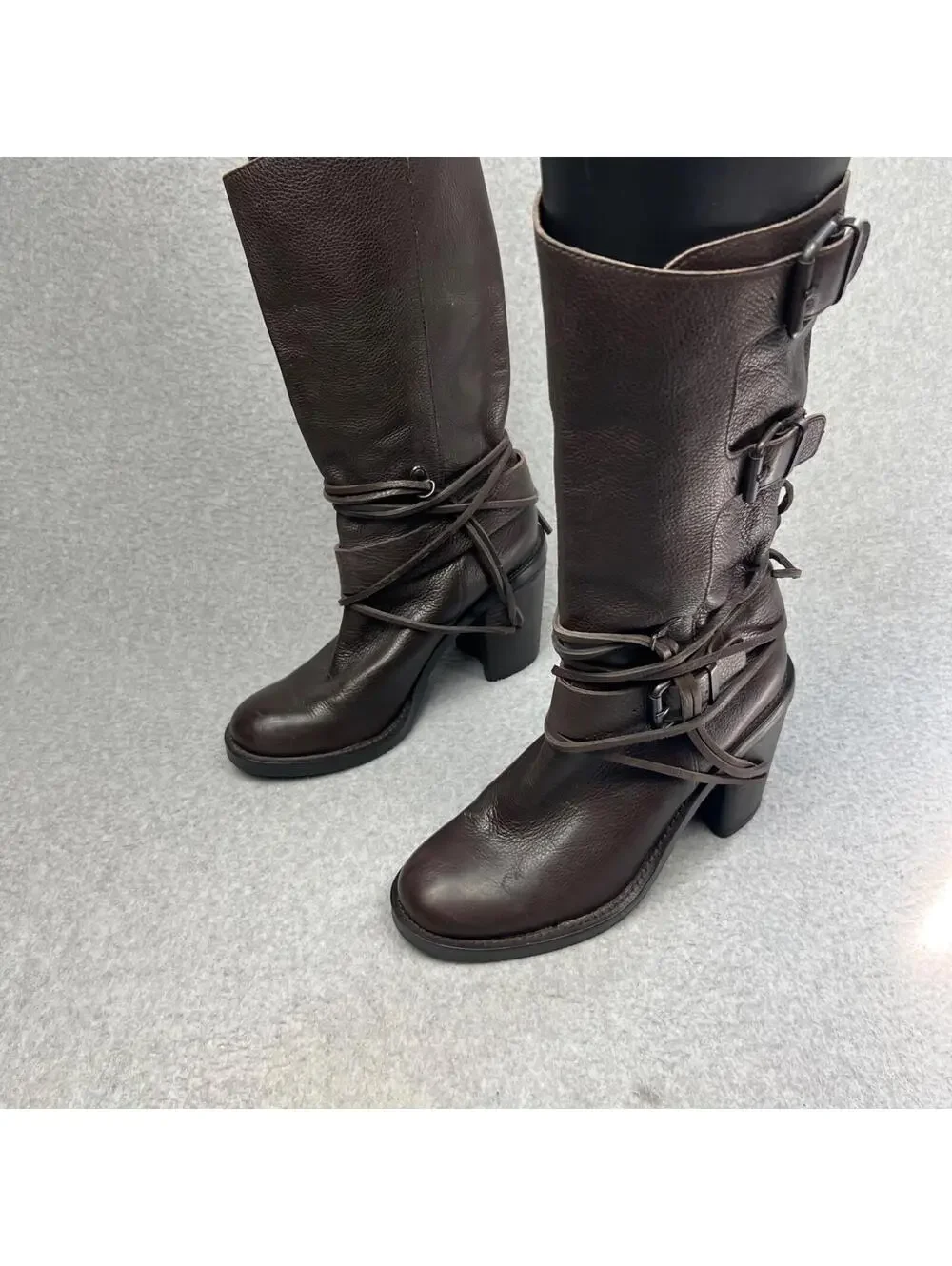 Vince Camuto Womens Leather Skylas Boots 9.5 Moto Biker Western Cowboy Brown